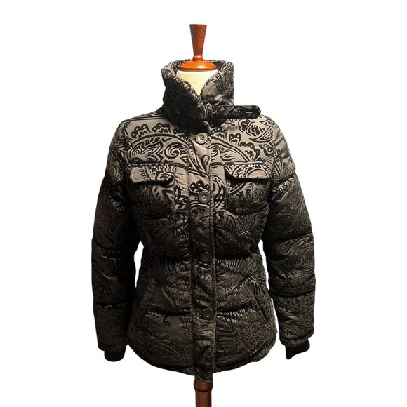 Desigual Women's Floral Black Insulated Puffer Jacket Size 40 XS/S Designer Coat - Picture 1 of 12